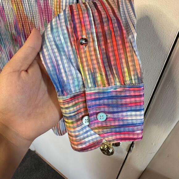 Mens Viscontt Black multi-color button down top size medium - Picture 6 of 7